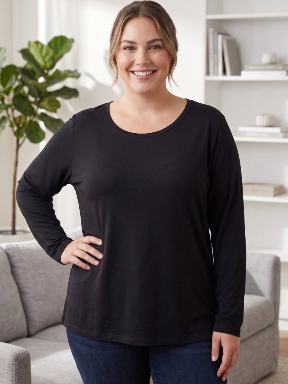 NWT Natural Uniforms Black Long Sleeve Luxe Stretch Work Top 4XL